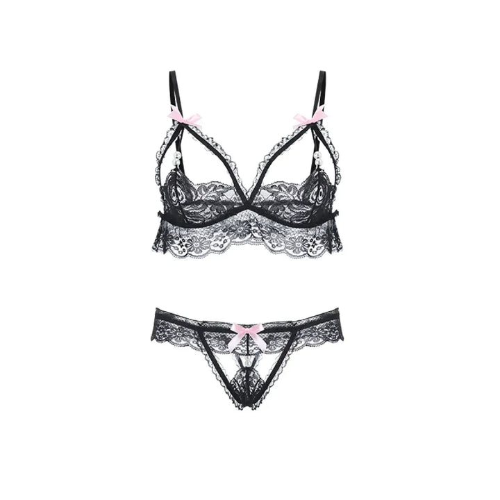 Gothic Lace Bow Lingerie Set