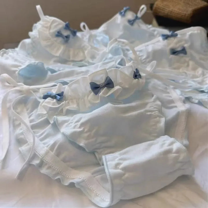 Lolita Blue Bow Ruffle Panties – Kawaii Soft Cotton Lingerie