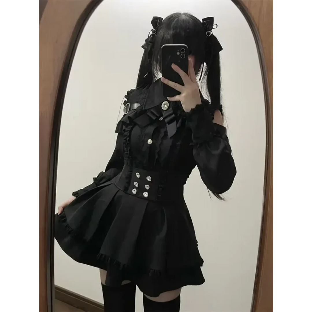 Lolita Harajuku Set – Lace Blouse & High Waist Skirt