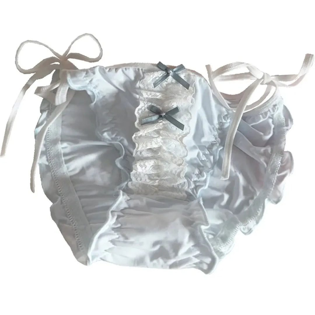 Lolita Lace Ruffle Bow Panties – Cute Low Waist Tie-Up Briefs