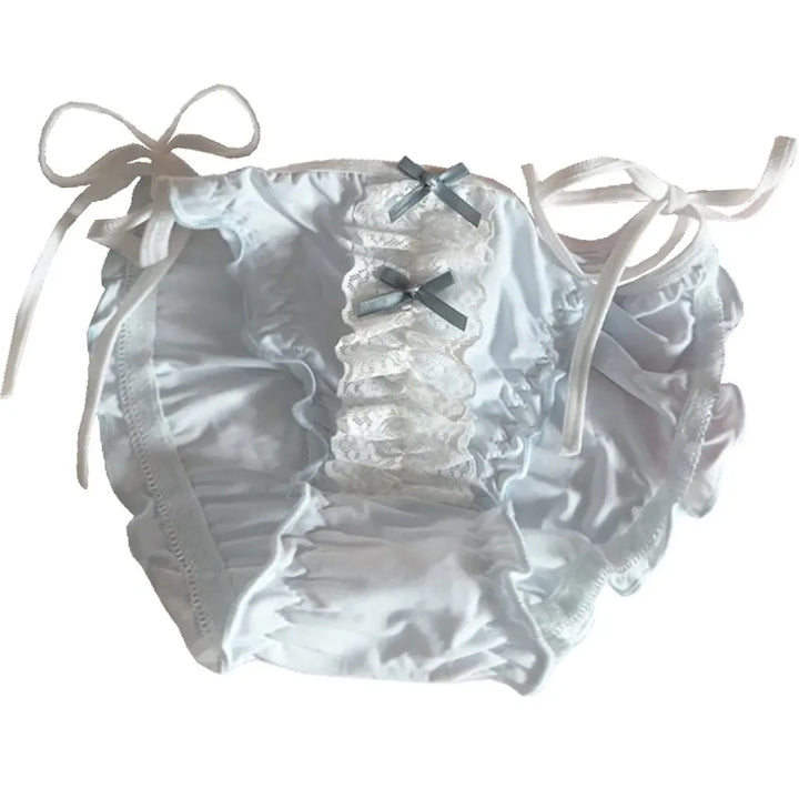 Lolita Lace Ruffle Bow Panties – Cute Low Waist Tie-Up Briefs