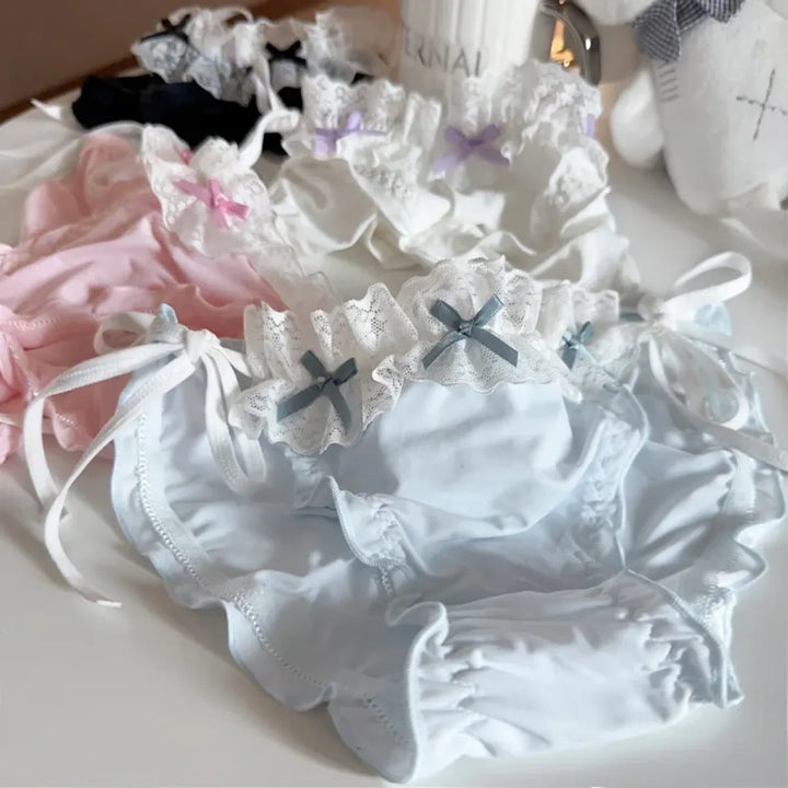 Lolita Ruffle Lace-Up Panties – Cute Low Waist Cotton Briefs