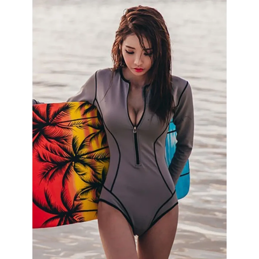 Zipper One-Piece Swimsuit – Sexy Long Sleeve Surf Bodysuit 2025