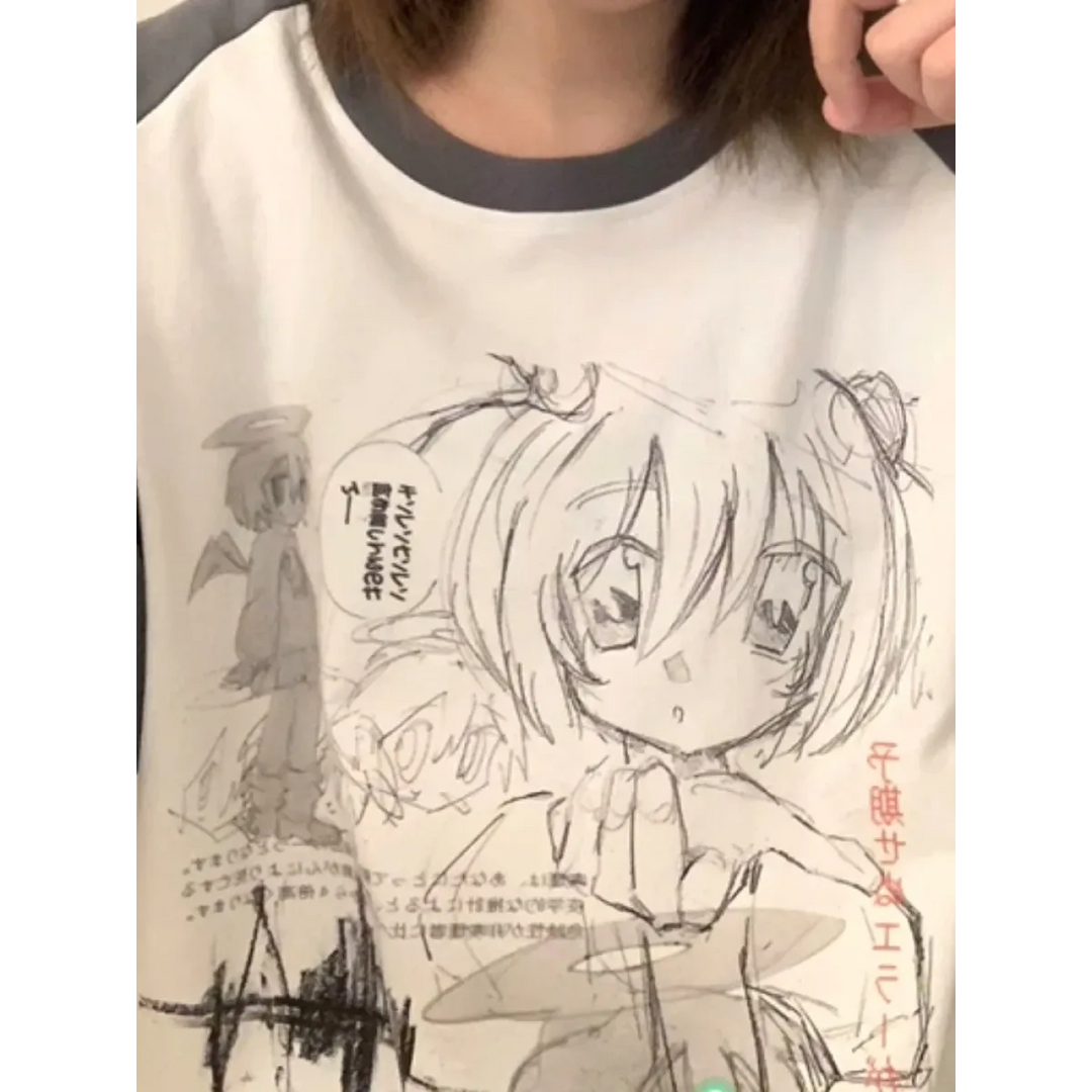 Loose Fit Cartoon Print T-Shirt Harajuku