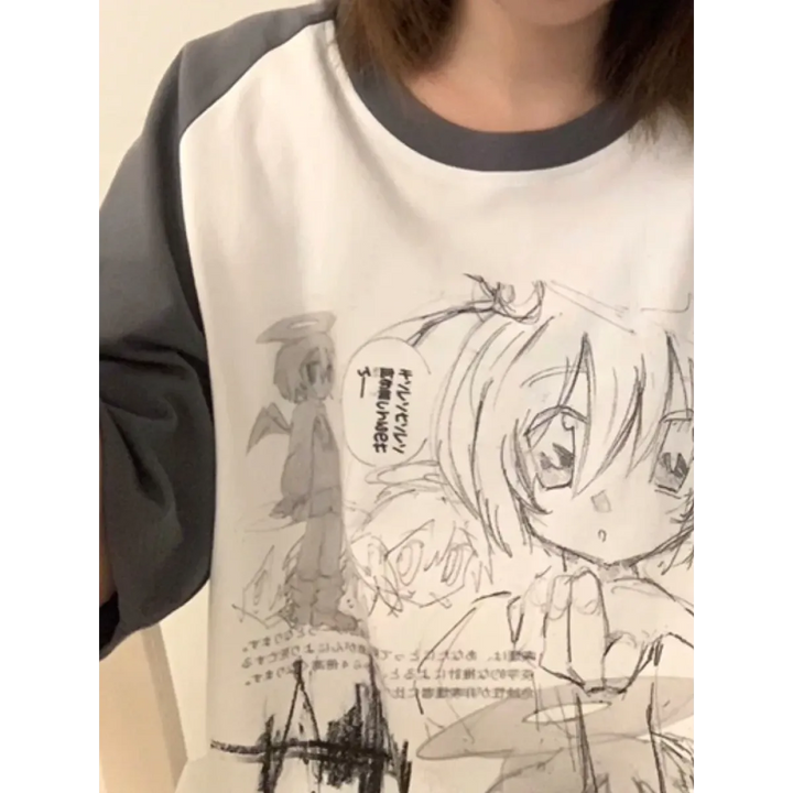 Loose Fit Cartoon Print T-Shirt Harajuku