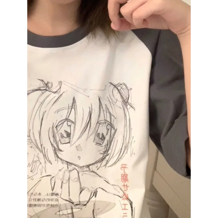 Loose Fit Cartoon Print T-Shirt Harajuku