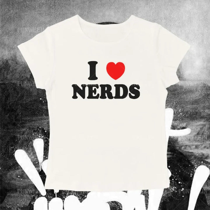 Gothic "I Love Nerds" Tee - Harajuku Crop Top