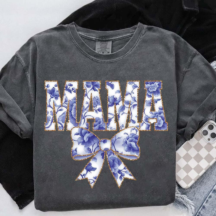 Mama Chinoiserie Coquette Bow T-Shirts – Elegant & Trendy Graphic Tees for Moms