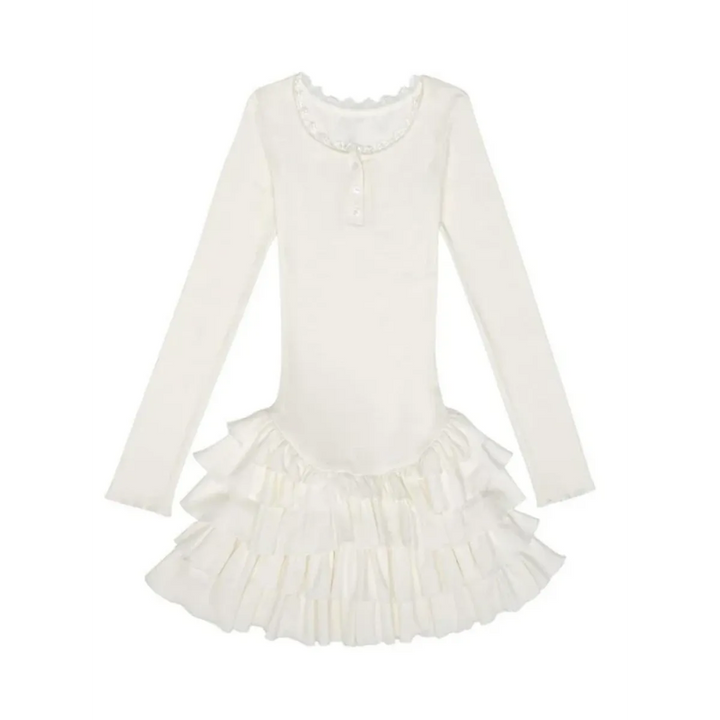 Ruffle Hem Mini Dress – Slim Fit Y2K Long Sleeve Design