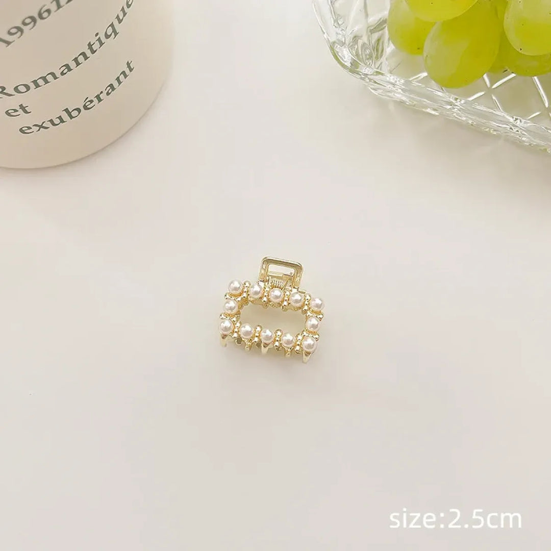 Gold Pearl Rhinestone Mini Hair Clip