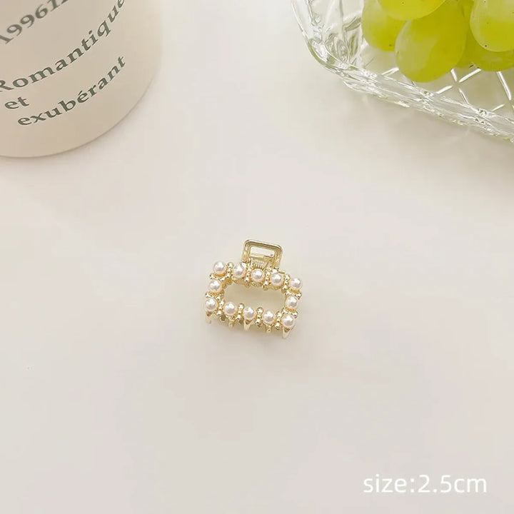 Gold Pearl Rhinestone Mini Hair Clip