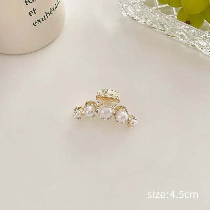 Gold Pearl Rhinestone Mini Hair Clip