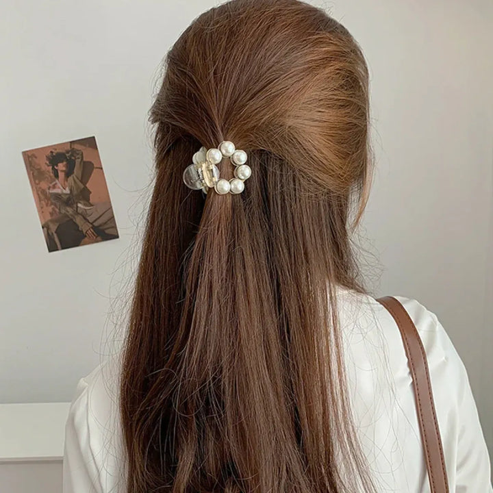 Gold Pearl Rhinestone Mini Hair Clip