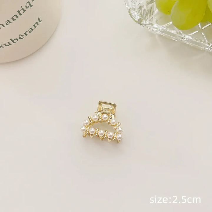 Gold Pearl Rhinestone Mini Hair Clip