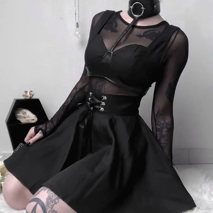 Gothic Lace-Up Mini Skirt – Harajuku Hipster Style for Women