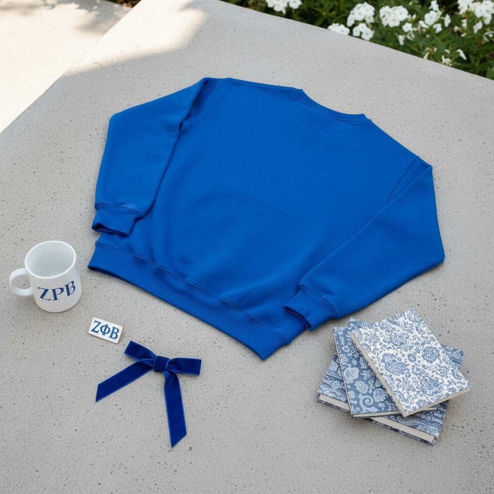 ZPB Greek Gear L Blue Embroidered Crew Sweatshirt