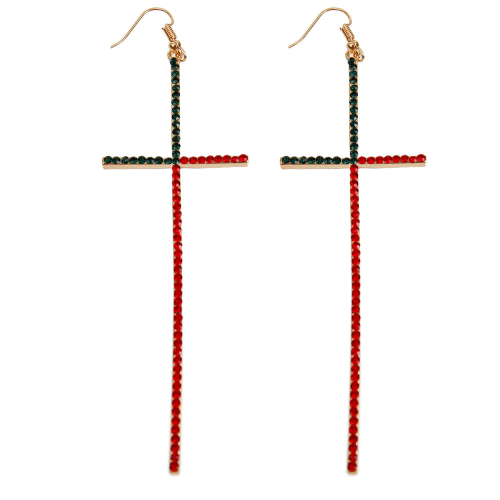 Divine Drops: Rhinestone Cross Earrings