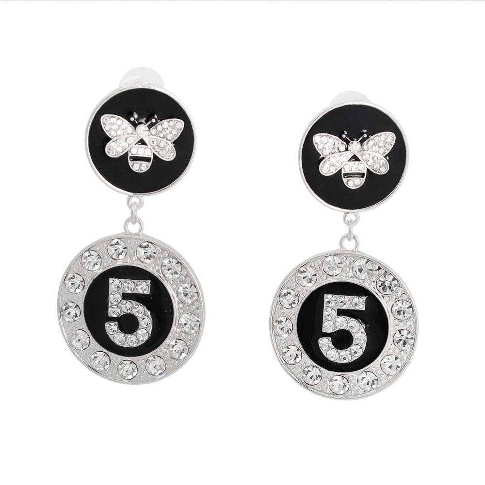 Silver and Black Bee 5 Charm Earrings