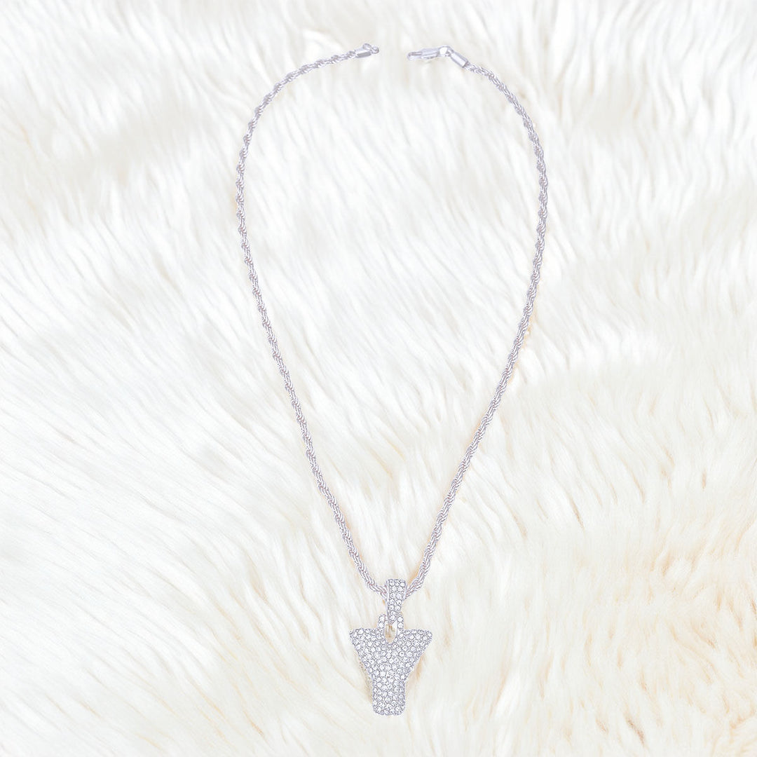 Y Rhinestone Silver Necklace