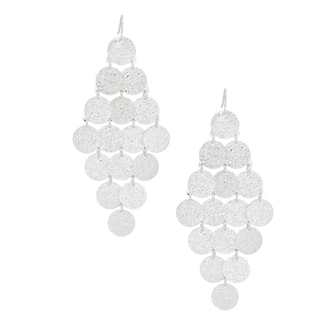 Fish Hook Brushed Silver Coin Dangle Earrings