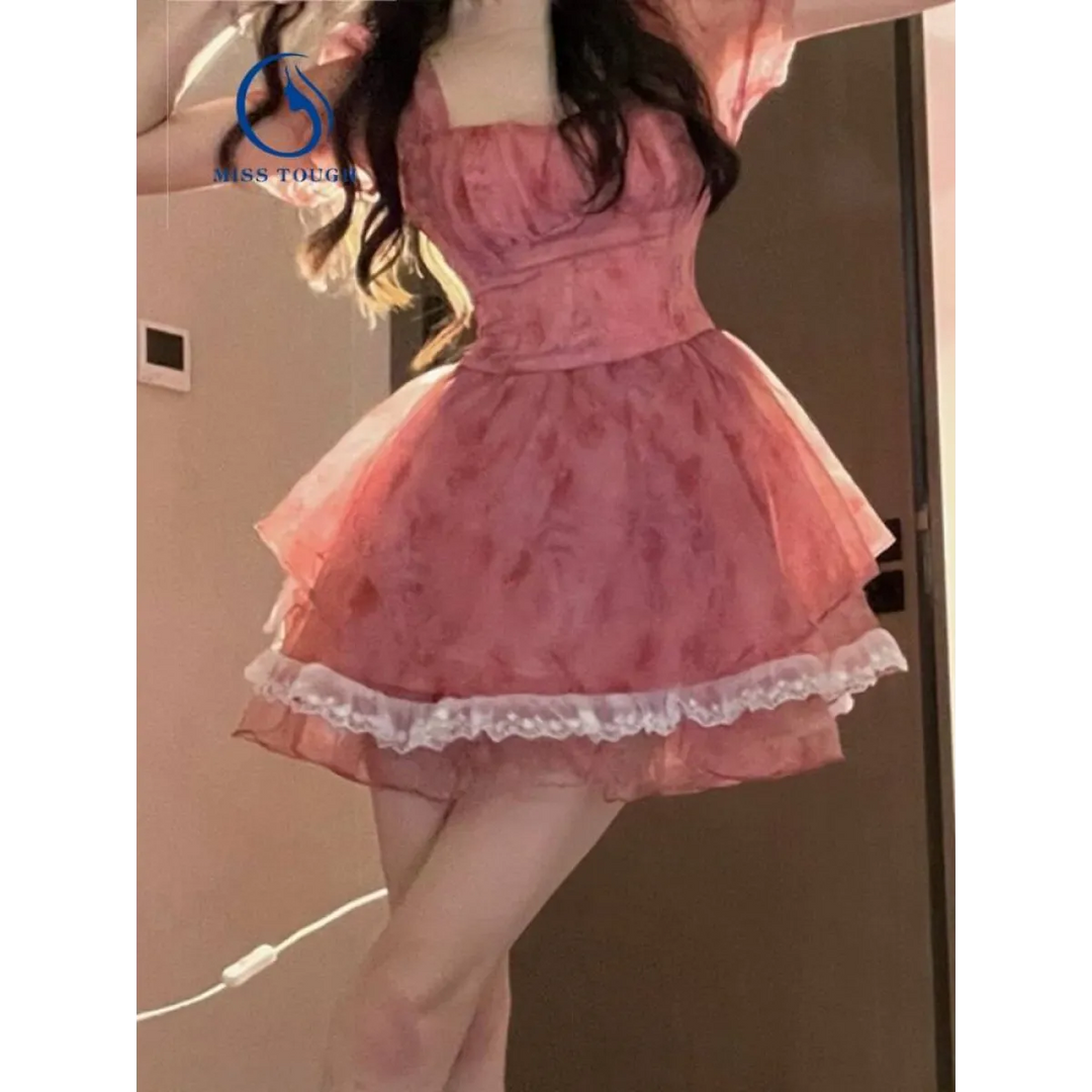 Pink Floral Short Party Dress