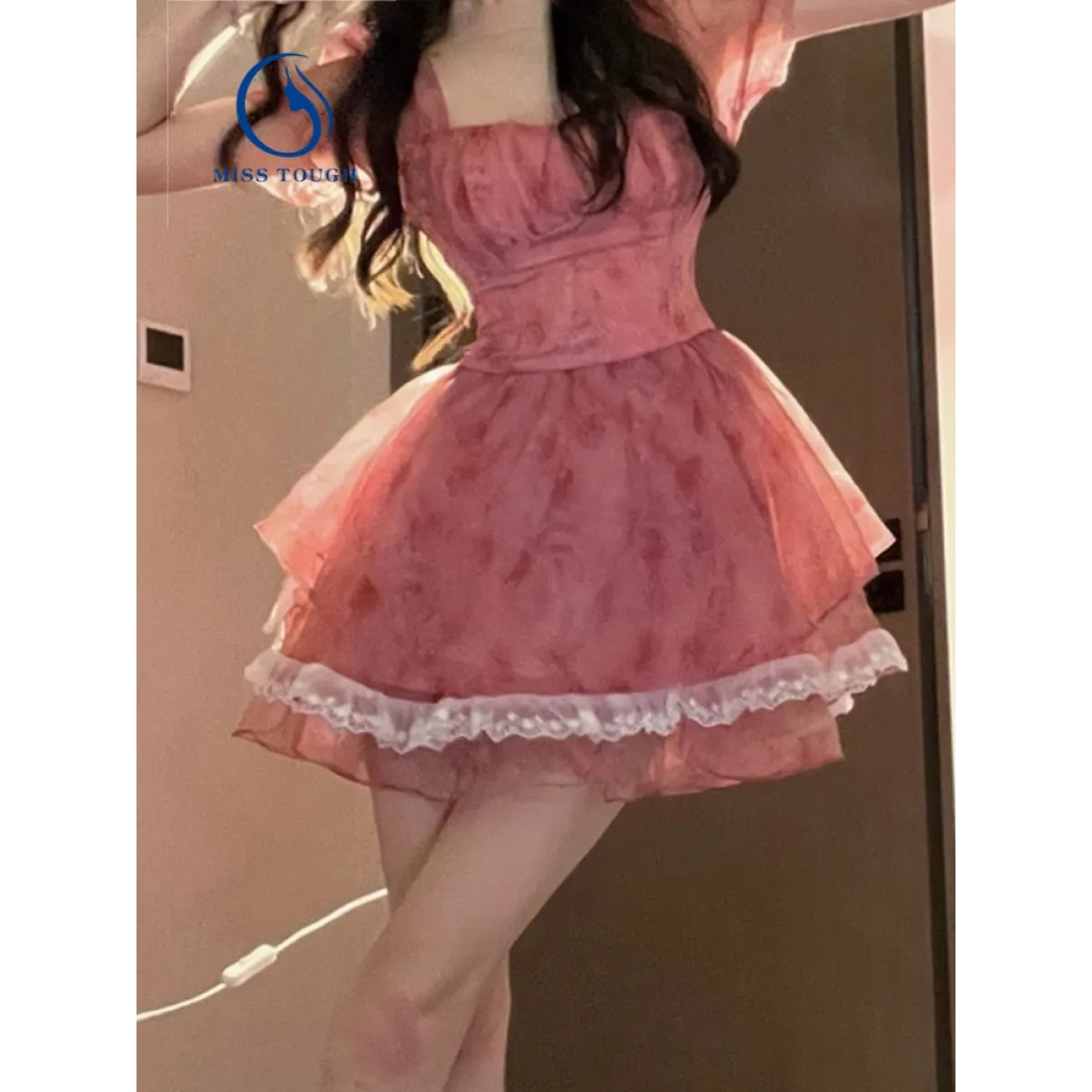 Pink Floral Short Party Dress