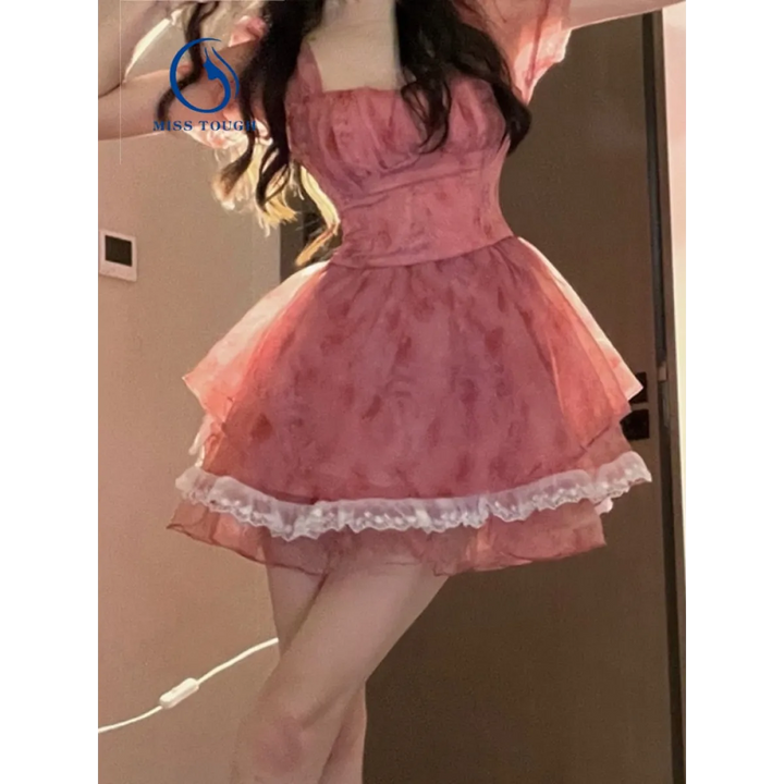 Pink Floral Short Party Dress