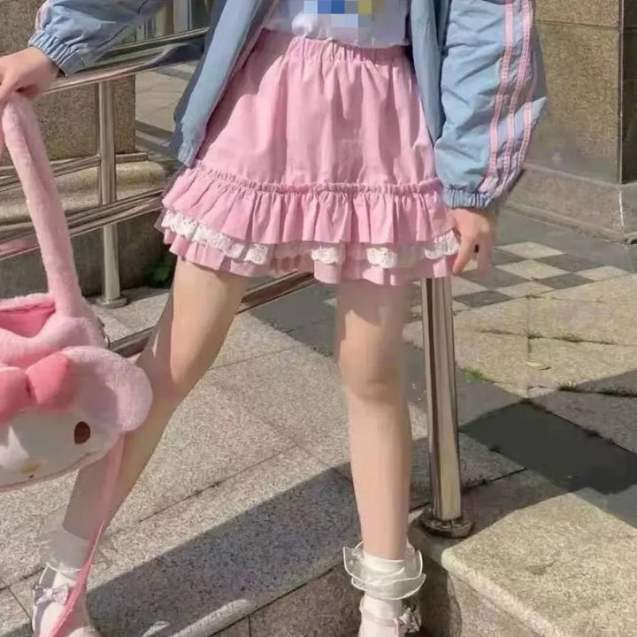 Pink Lace Mini Pleated Skirt - Y2K Aesthetic
