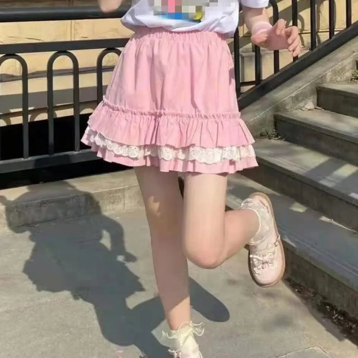 Pink Lace Mini Pleated Skirt - Y2K Aesthetic