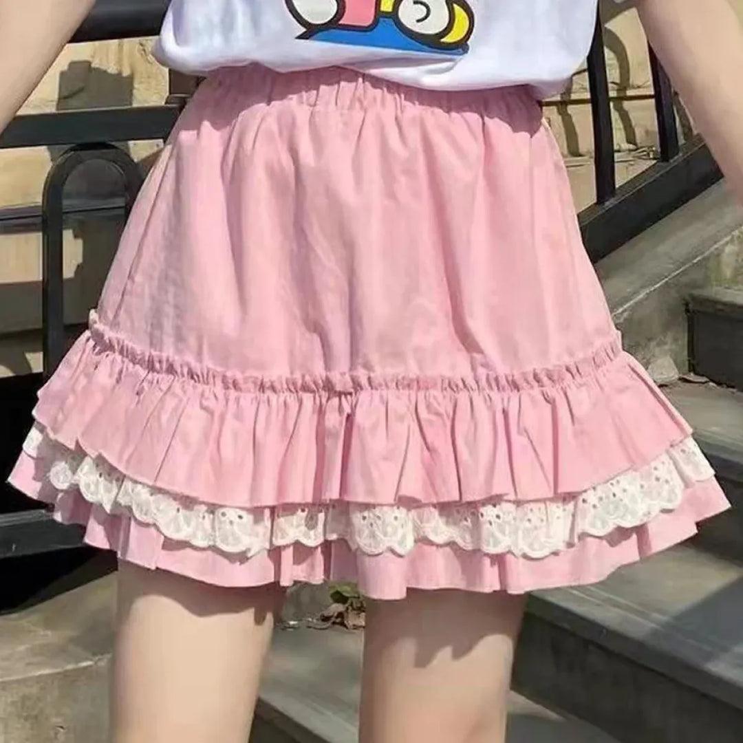 Pink Lace Mini Pleated Skirt - Y2K Aesthetic