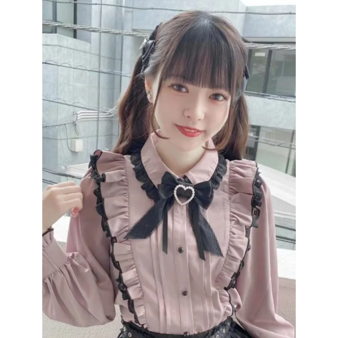 Pink Lace Ruffle Blouse - Kawaii Lolita Bow Top