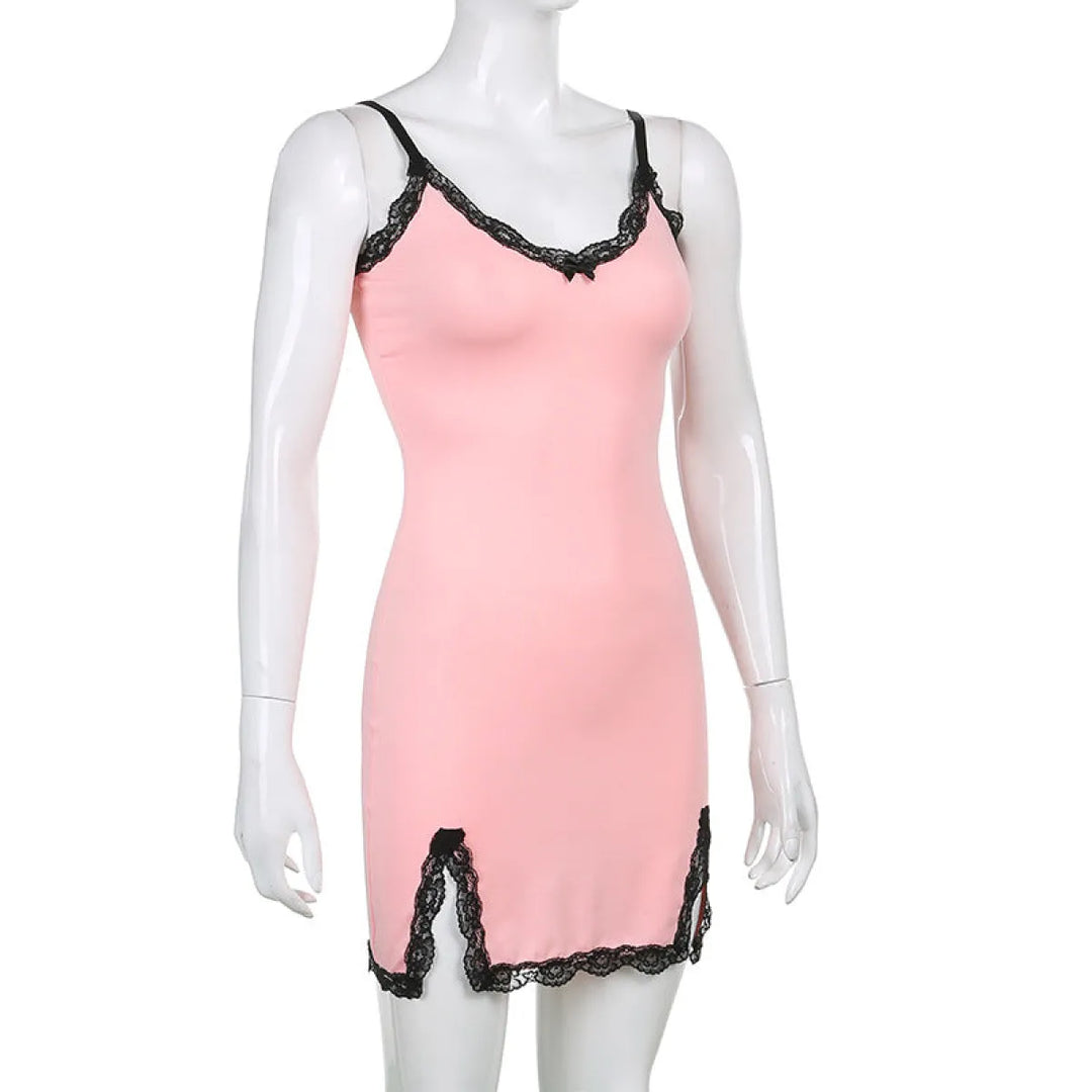 Pink Lace Strapless Dress - E-girl Streetwear