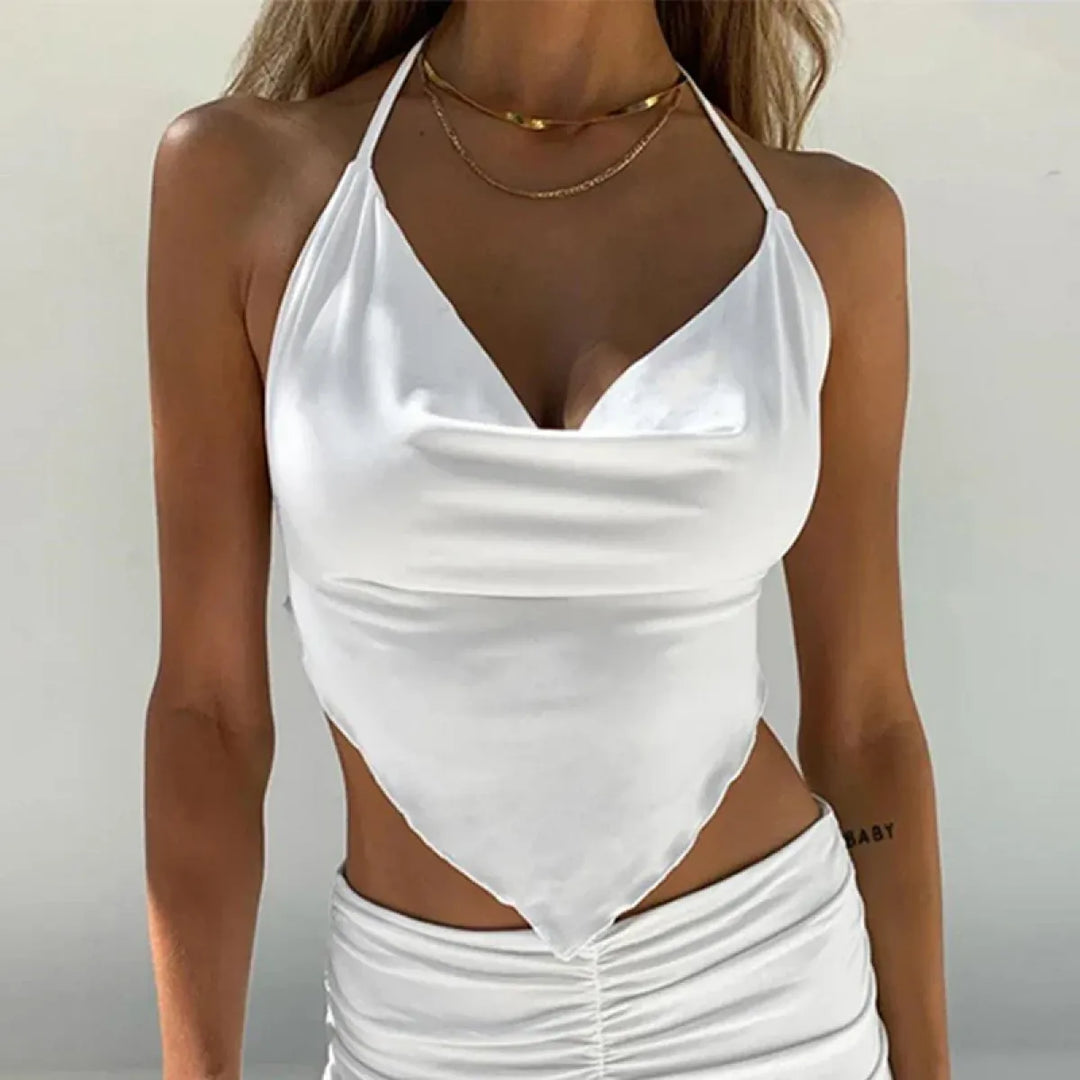 Pink Serenade Asymmetrical Tank – Chic Scalloped Edge Crop Top