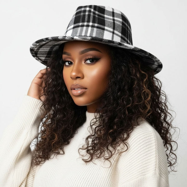 Black White Plaid Fedora