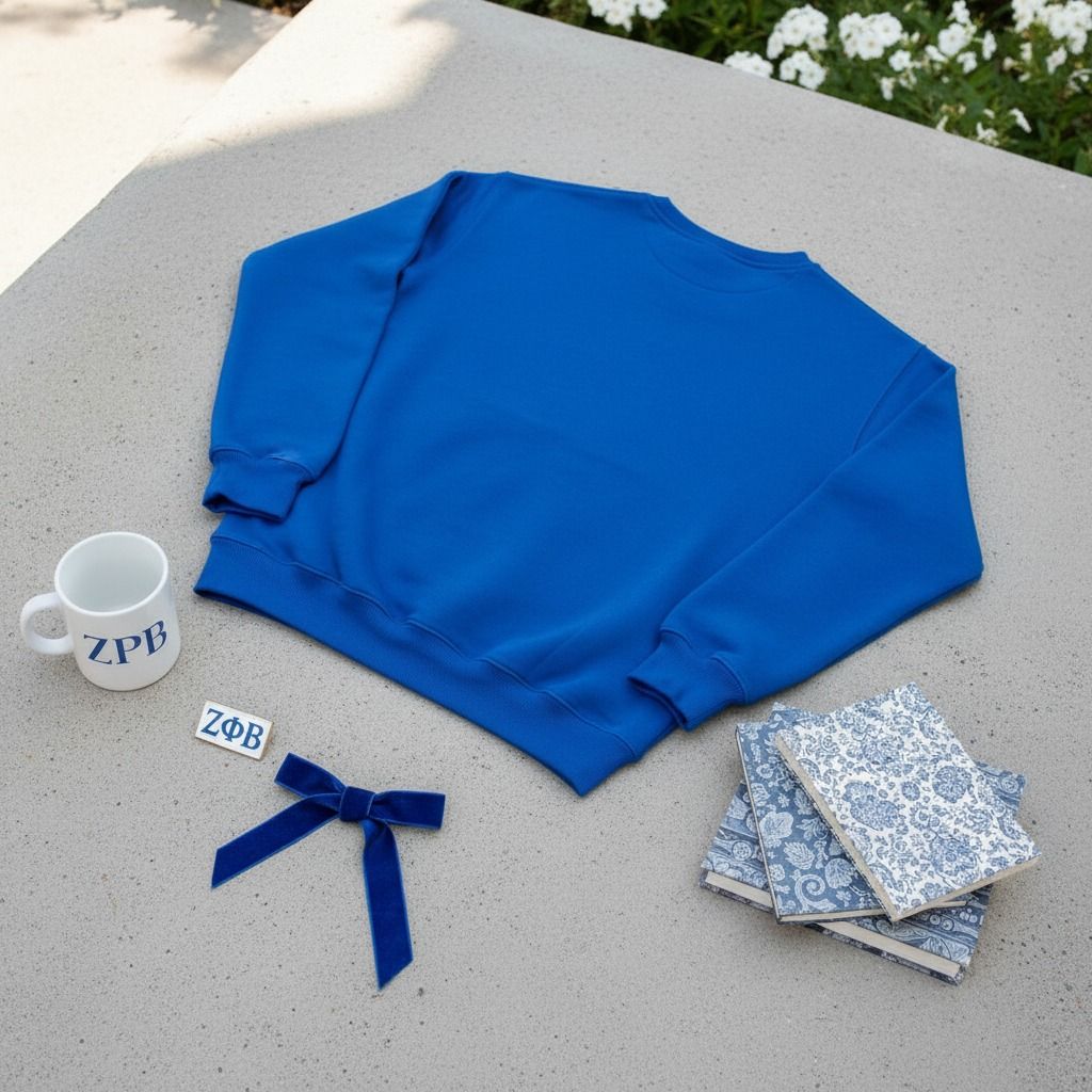 ZPB Greek Gear XL Blue Embroidered Crew Sweatshirt