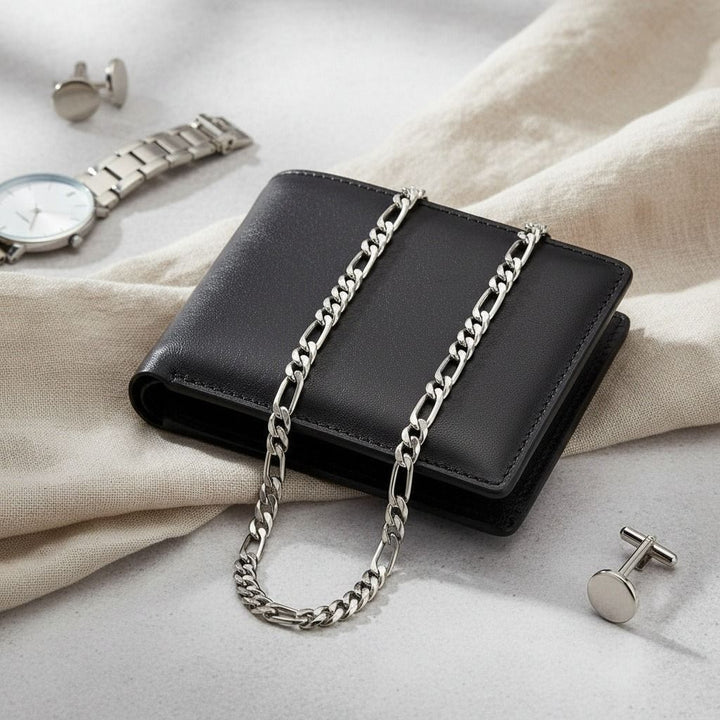 Mens 7mm Silver Stainless Steel Figaro Chain 20in