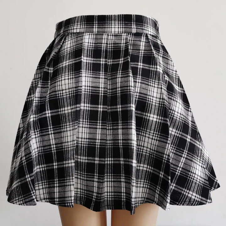 Plaid Gothic Pleated Mini Skirt – Punk Chains & Buckle Accent