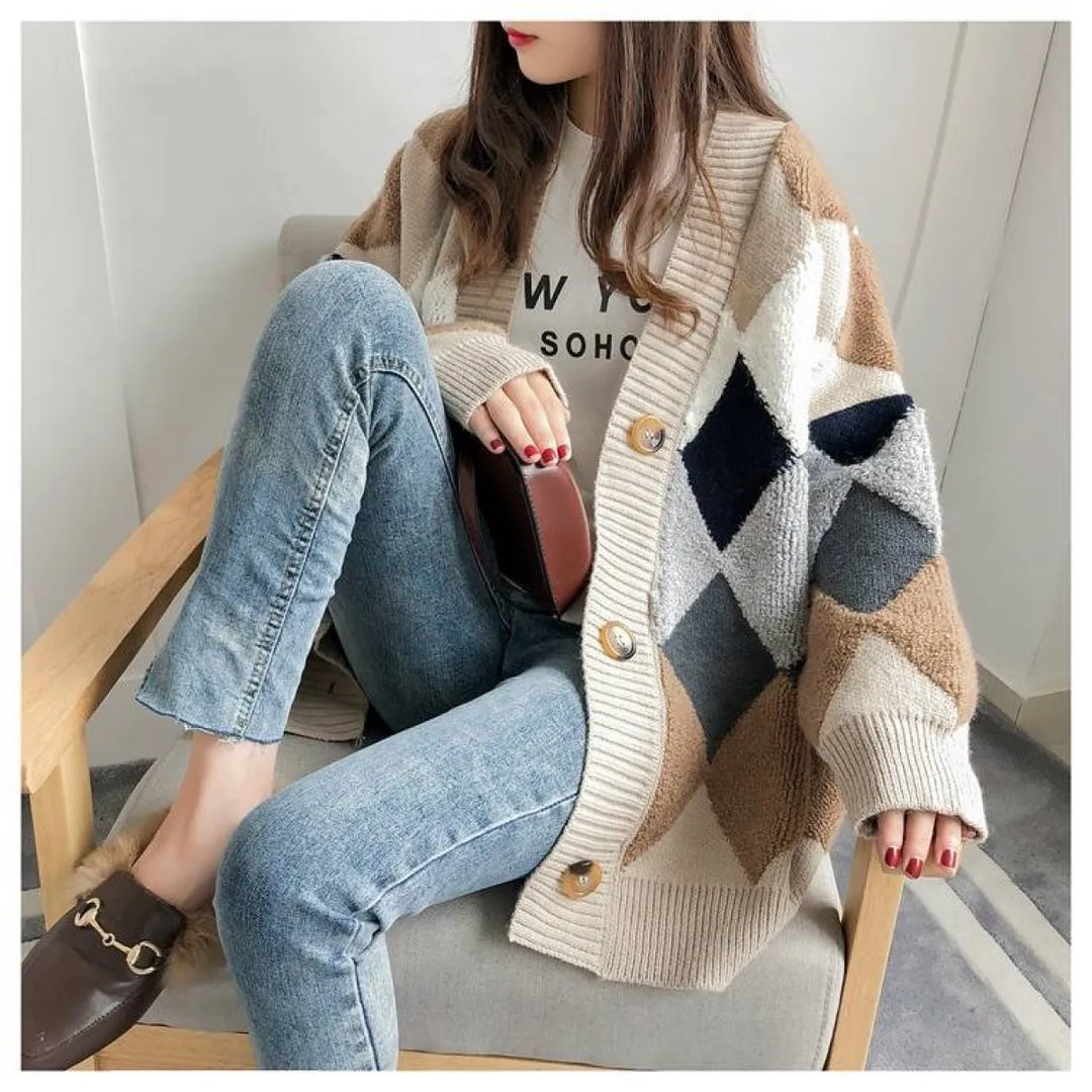 Plaid V-Neck Cardigan