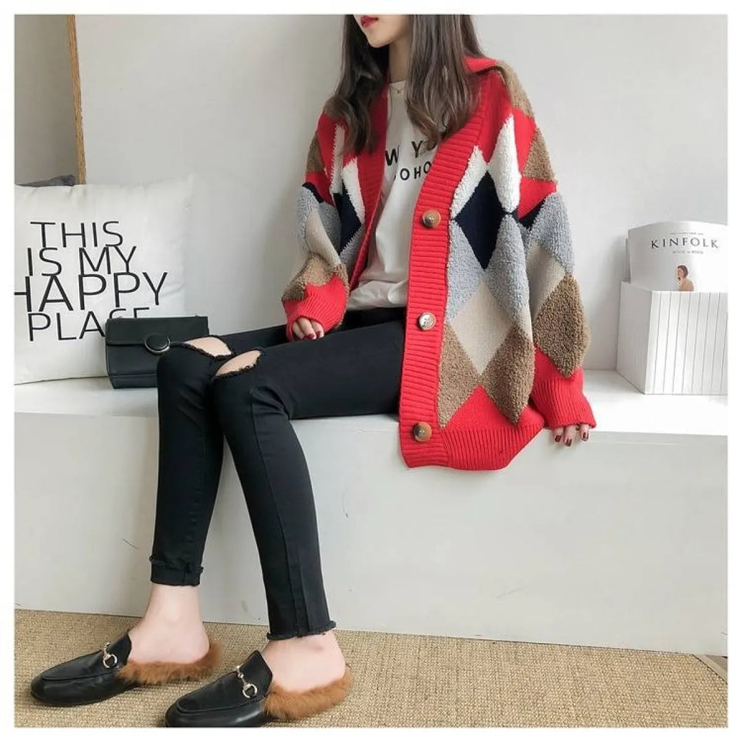 Plaid V-Neck Cardigan