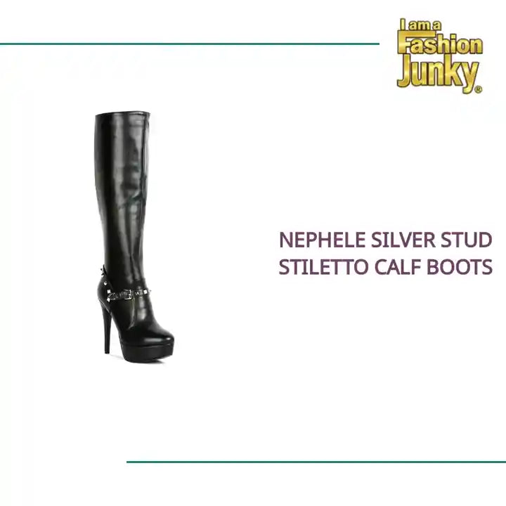 Nephele Silver Stud Stiletto Calf Boots by@Outfy