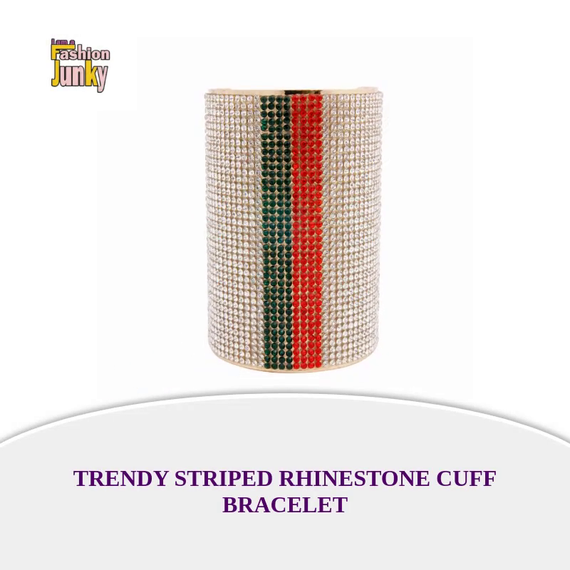 Trendy Striped Rhinestone Cuff Bracelet by@Outfy