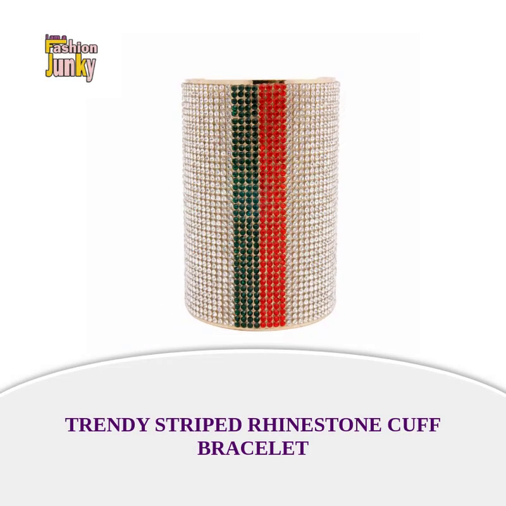 Trendy Striped Rhinestone Cuff Bracelet by@Outfy