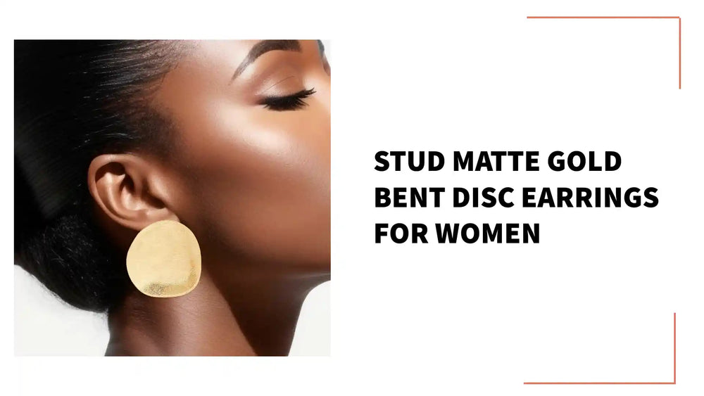 Stud Matte Gold Bent Disc Earrings for Women by@Outfy