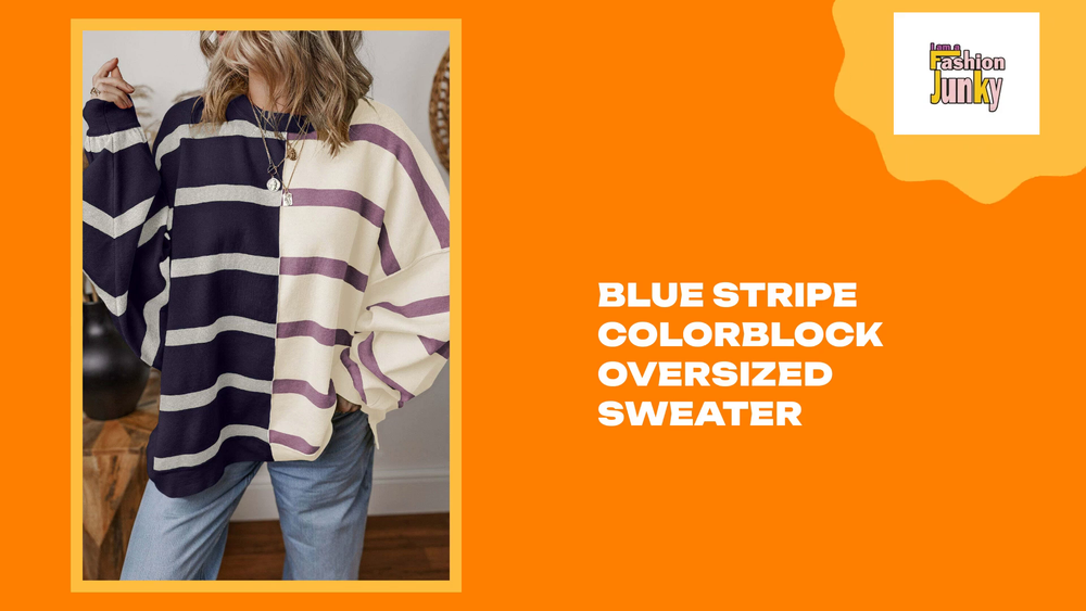 Blue Stripe Colorblock Oversized Sweater by@Outfy