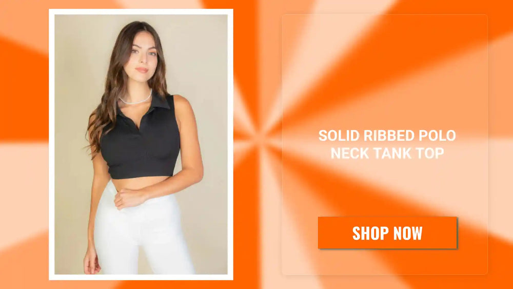 Solid Ribbed Polo Neck Tank Top by@Outfy