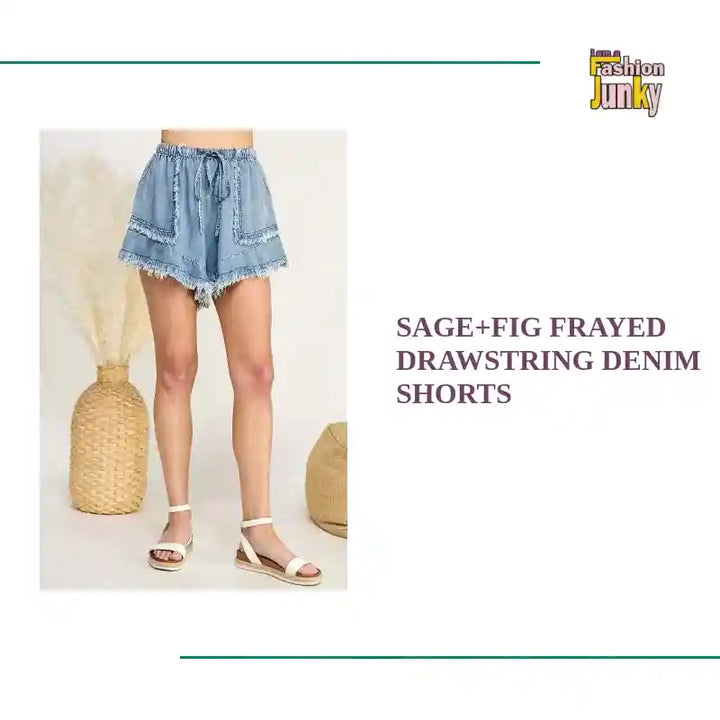 SAGE+FIG Frayed Drawstring Denim Shorts by@Outfy