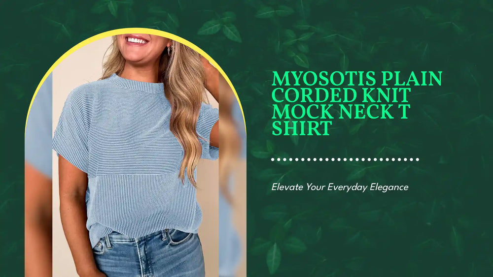 Myosotis Plain Corded Knit Mock Neck T Shirt by@Outfy