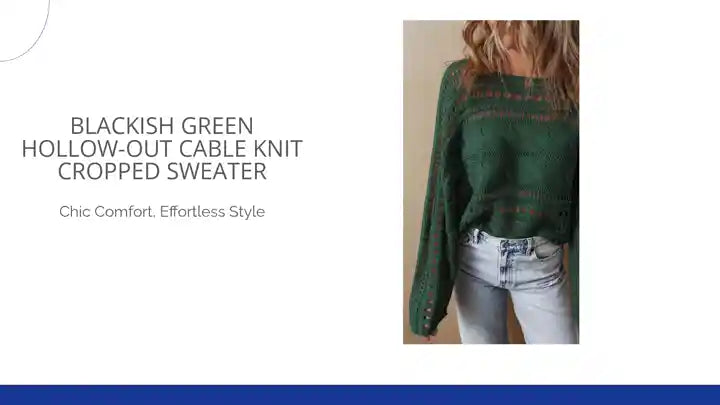 Blackish Green Hollow-out Cable Knit Cropped Sweater by@Outfy