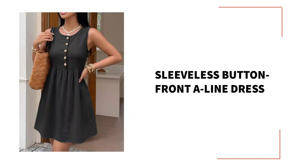Sleeveless Button-Front A-Line Dress by@Outfy