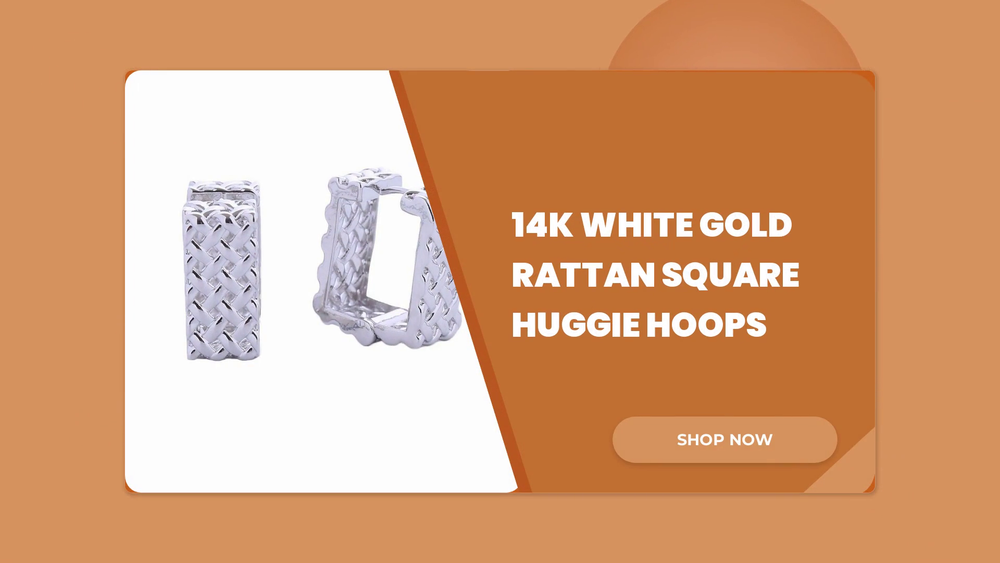 14K White Gold Rattan Square Huggie Hoops by@Outfy
